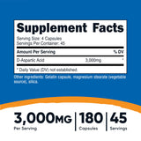 Nutricost ácido D-aspártico cápsulas, 750 mg por cápsula, dosis estable para uso diario.