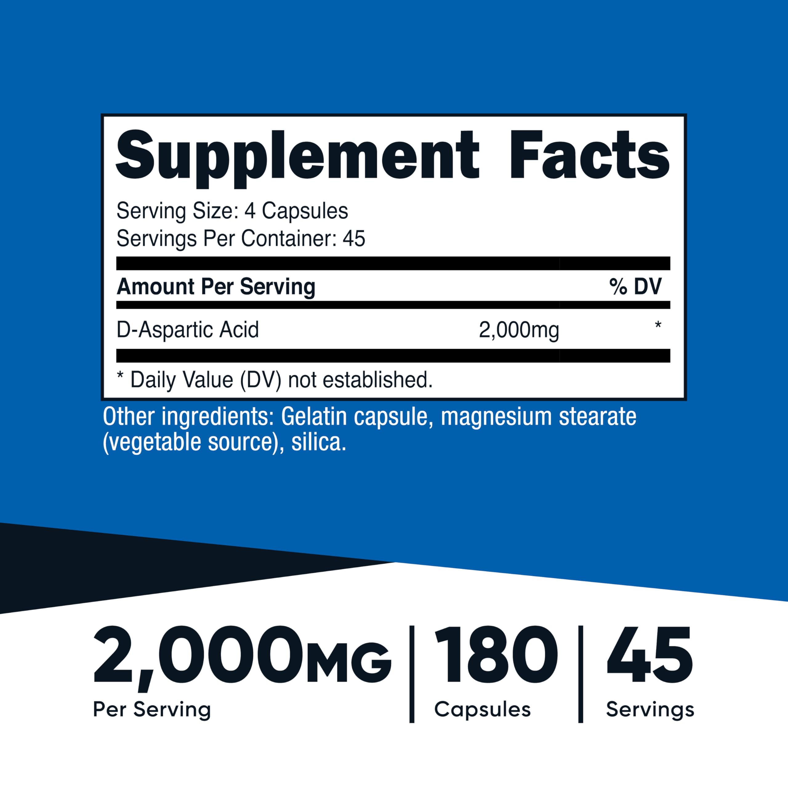 Nutricost ácido D-aspártico cápsulas porciones de 2000 mg por servicio