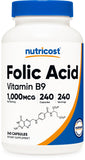 Nutricost ácido fólico 1000 mcg, etiqueta frontal, apoyo diario para la salud