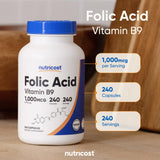 Nutricost ácido fólico 1000 mcg, cápsulas brillantes, conveniente para el día