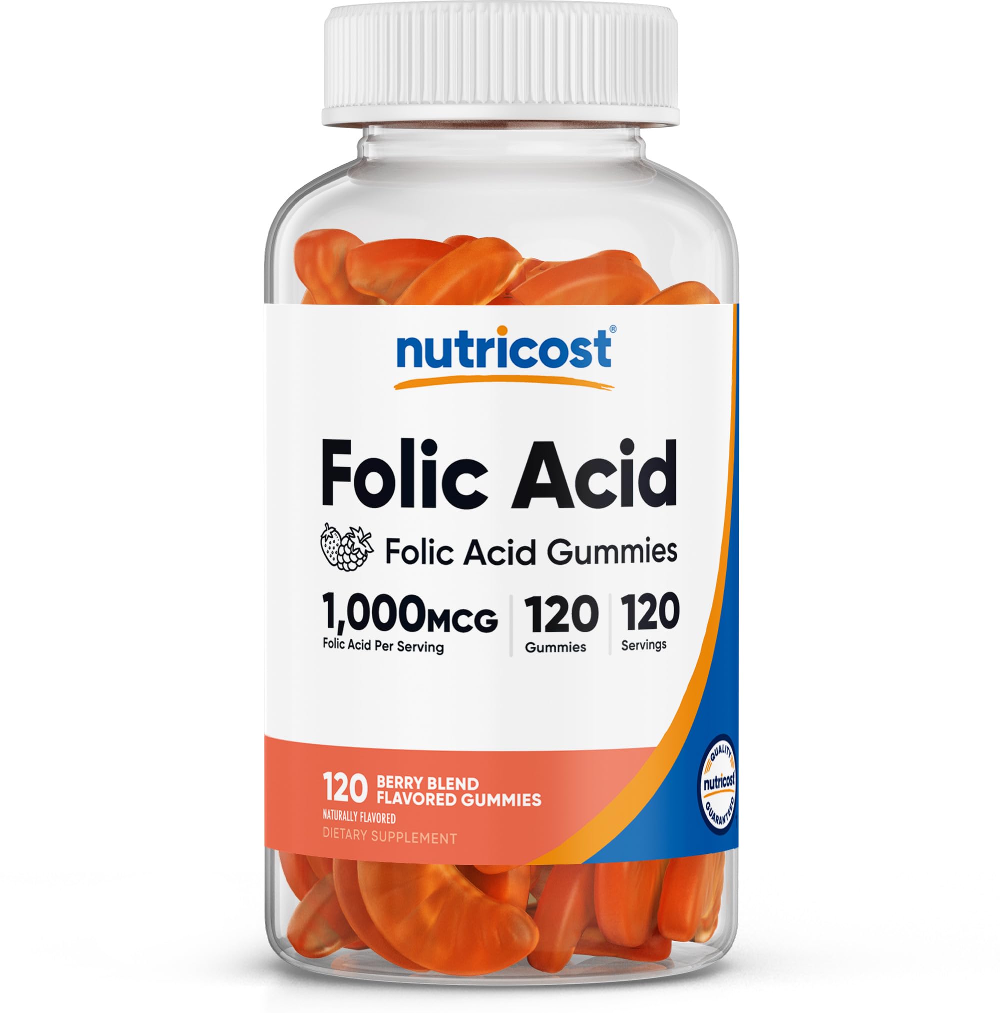 Nutricost ácido fólico gomitas frambuesa 120: apoyo diario con sabor a frambuesa.