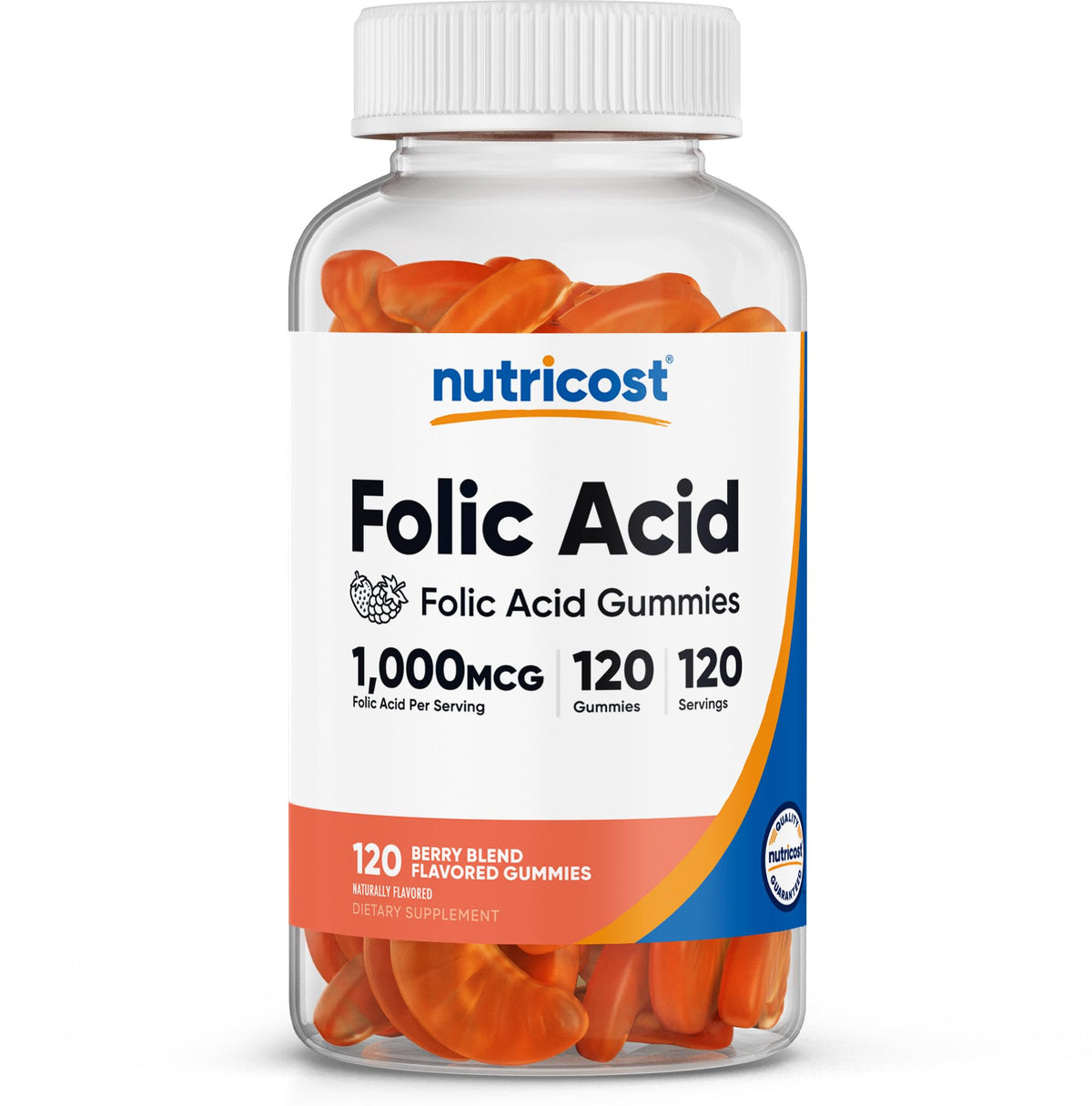 Nutricost ácido fólico gomitas frambuesa 120: apoyo diario con sabor a frambuesa.
