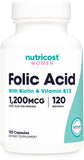 Nutricost acido ff3lico para mujeres, botella visible, apoyo al bienestar diario