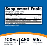Nutricost ácido hialurónico envase 50 g, cómodo para dosis diaria
