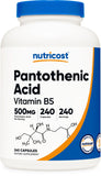 Nutricost ácido pantoténico 500 mg, botella frontal; opción diaria