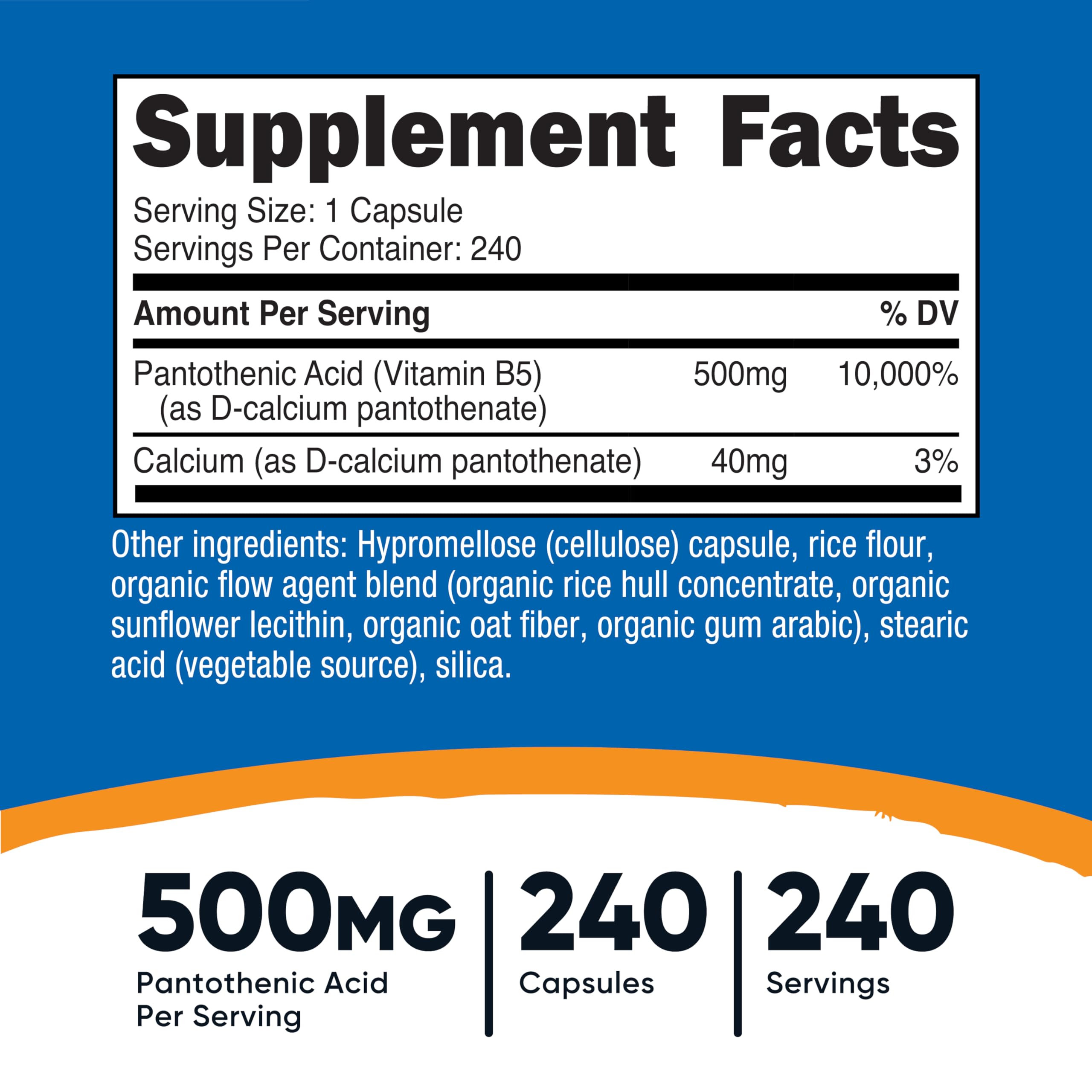 Nutricost cápsulas de ácido pantoténico 500 mg en primer plano