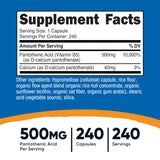 Nutricost cápsulas de ácido pantoténico 500 mg en primer plano