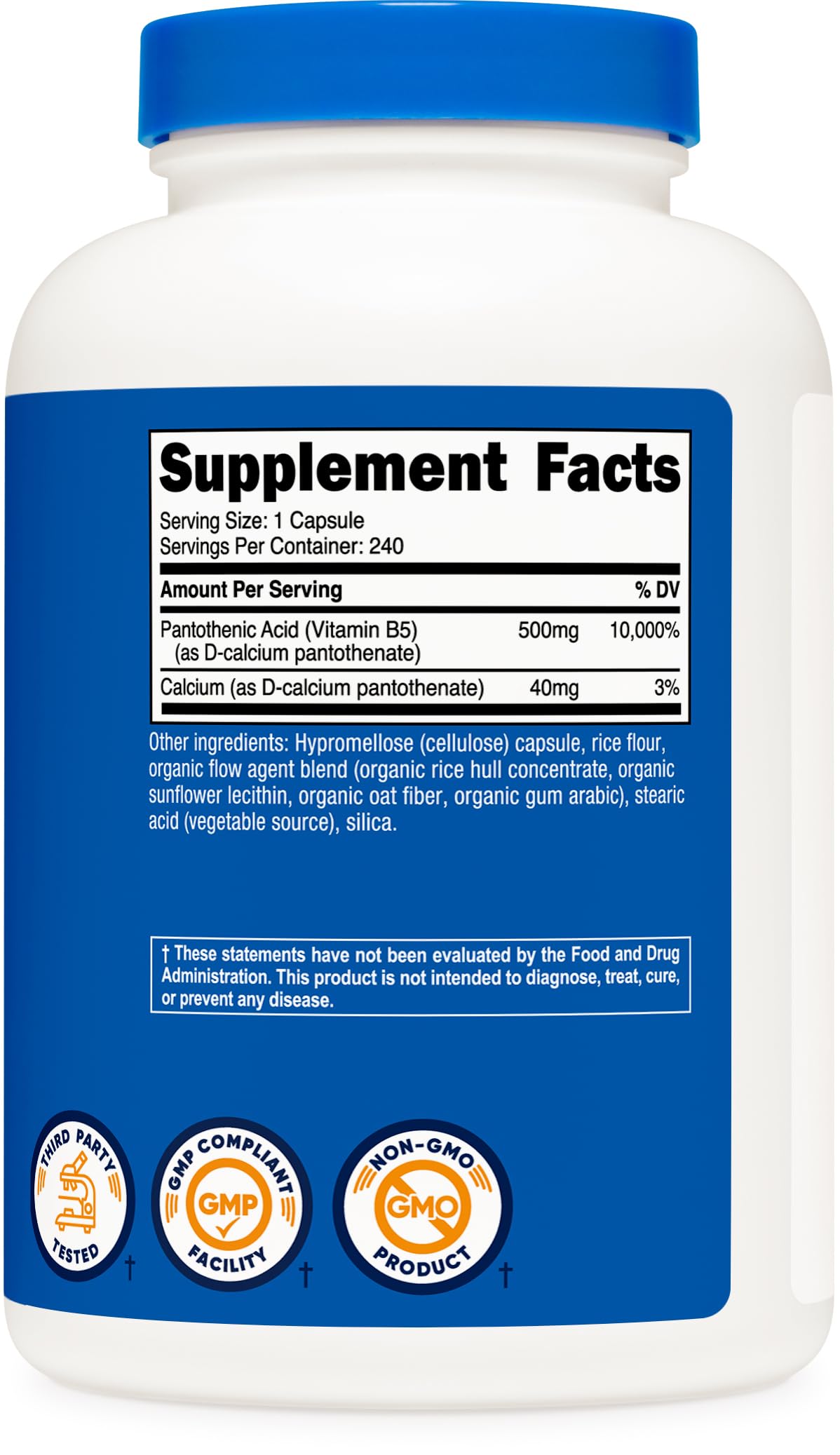 Nutricost ácido pantoténico 500 mg uso diario con agua para estilo de vida saludable