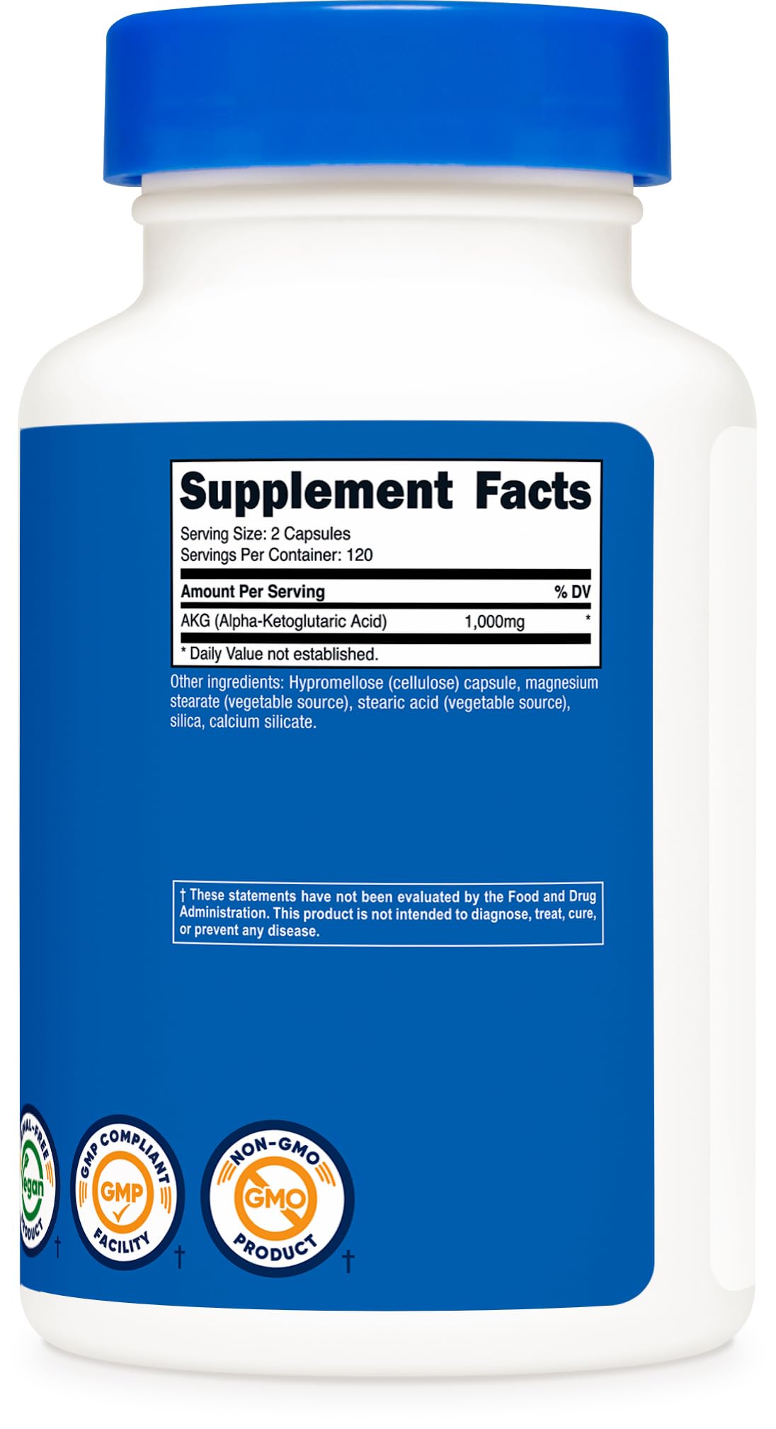 Nutricost AKG, cápsulas de 1000 mg para uso diario.