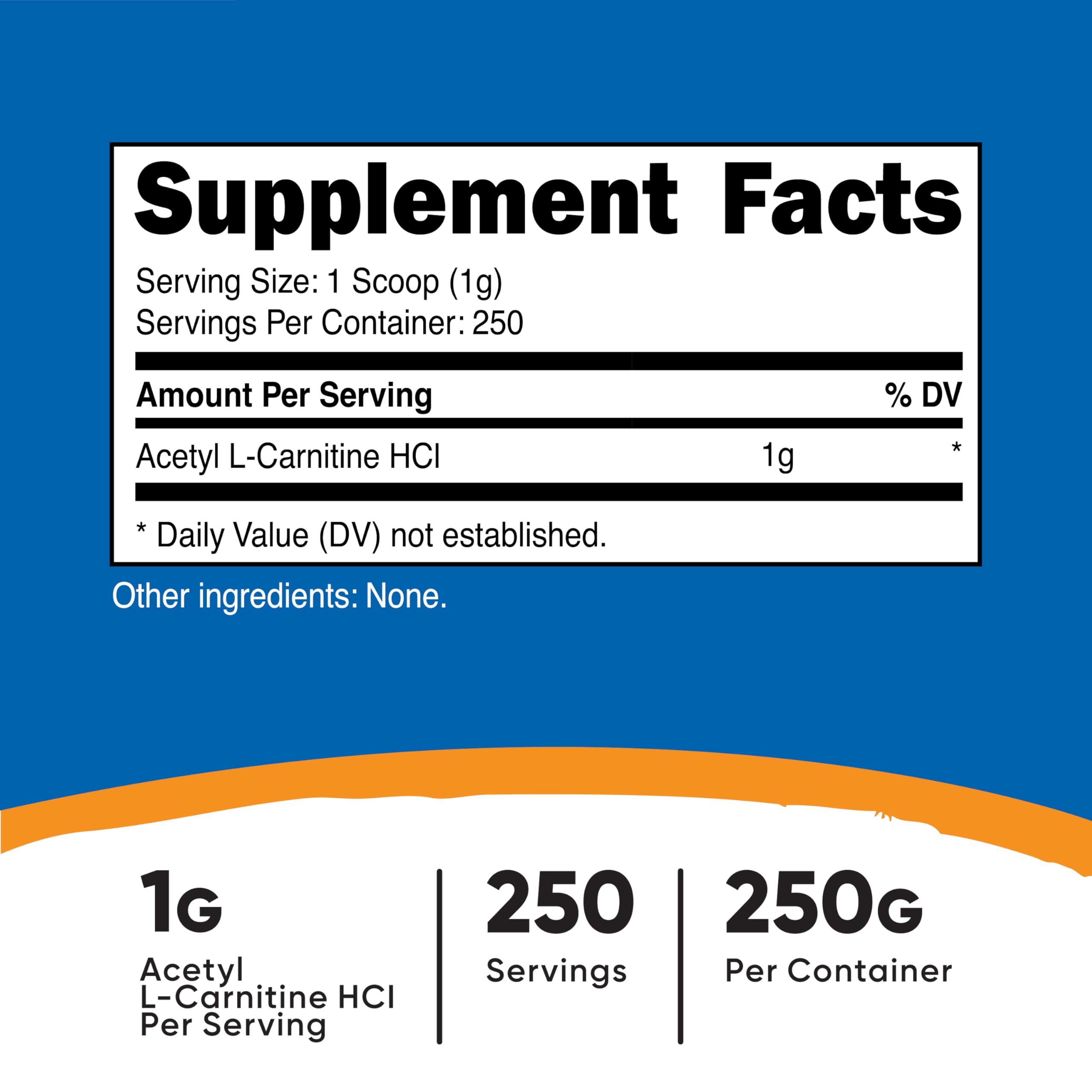 Nutricost Acetil L-Carnitina, cuchara medidora incluida para medir porciones con facilidad.
