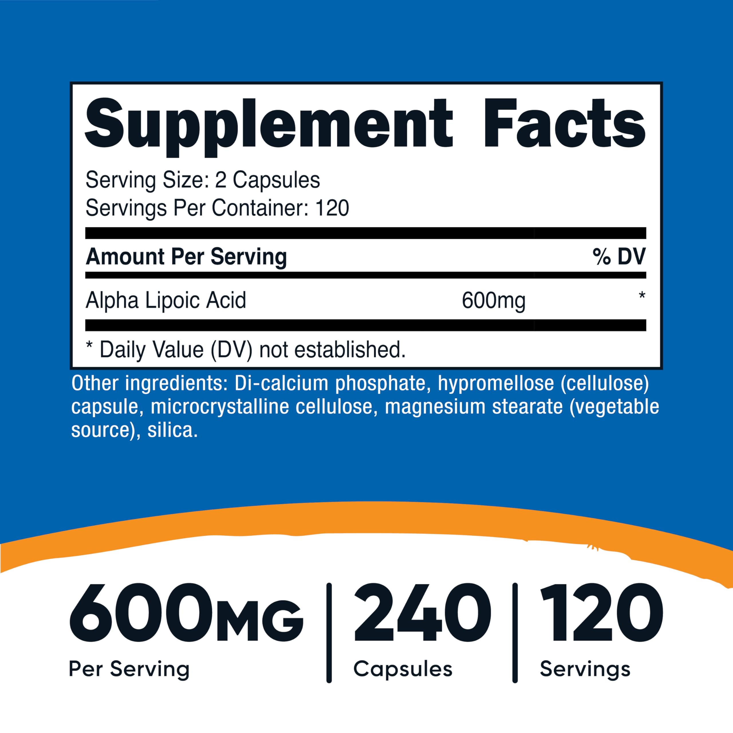 Nutricost alfa lipoico 600 mg etiqueta frontal: información clara para la compra