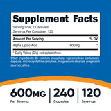 Nutricost alfa lipoico 600 mg etiqueta frontal: información clara para la compra