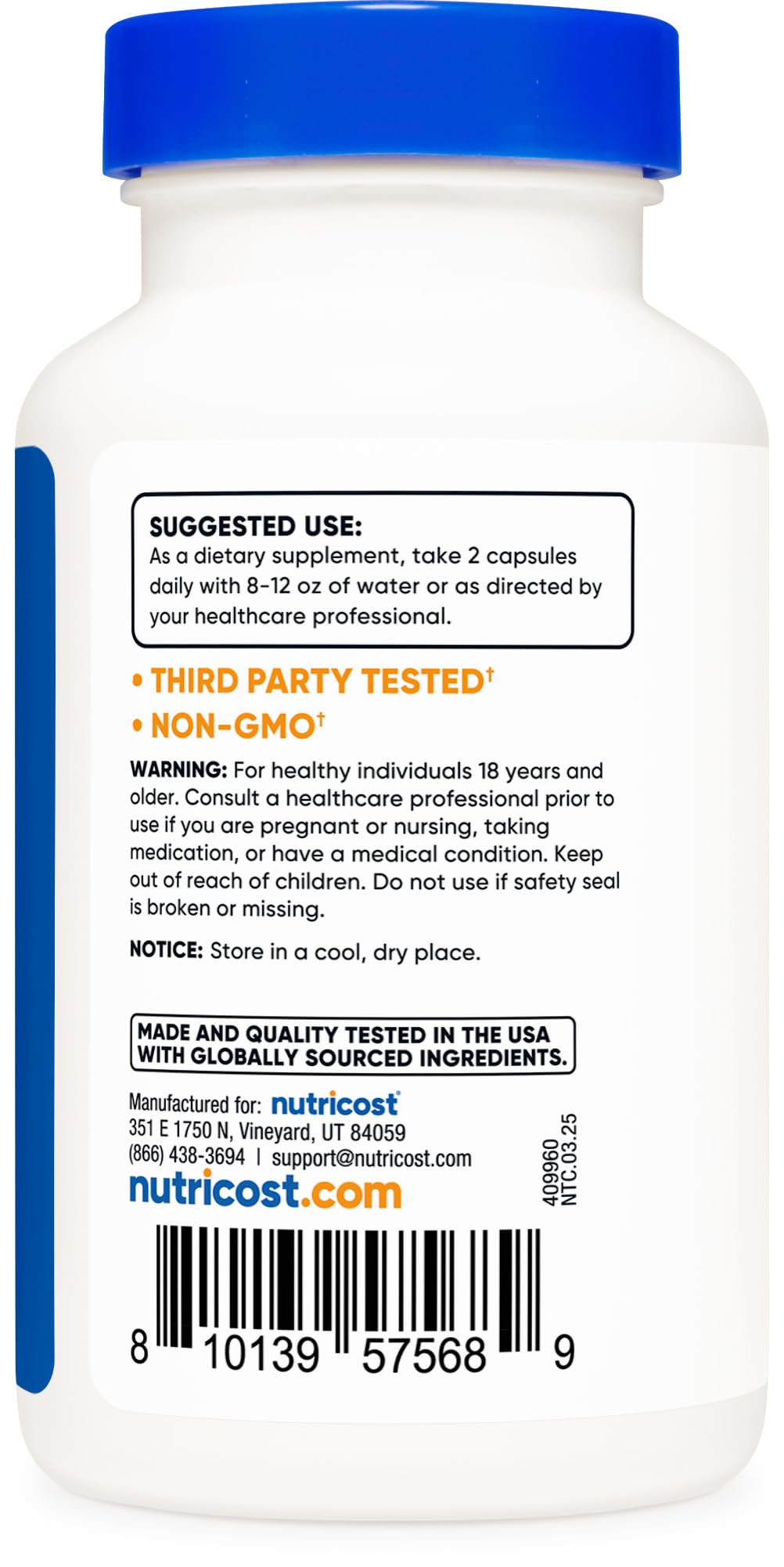 Nutricost ingrediente alga marina y raíz de bardana para apoyo diario.