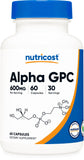 Frasco Nutricost Alpha GPC 600mg con cápsulas, fácil de incluir en tu día.