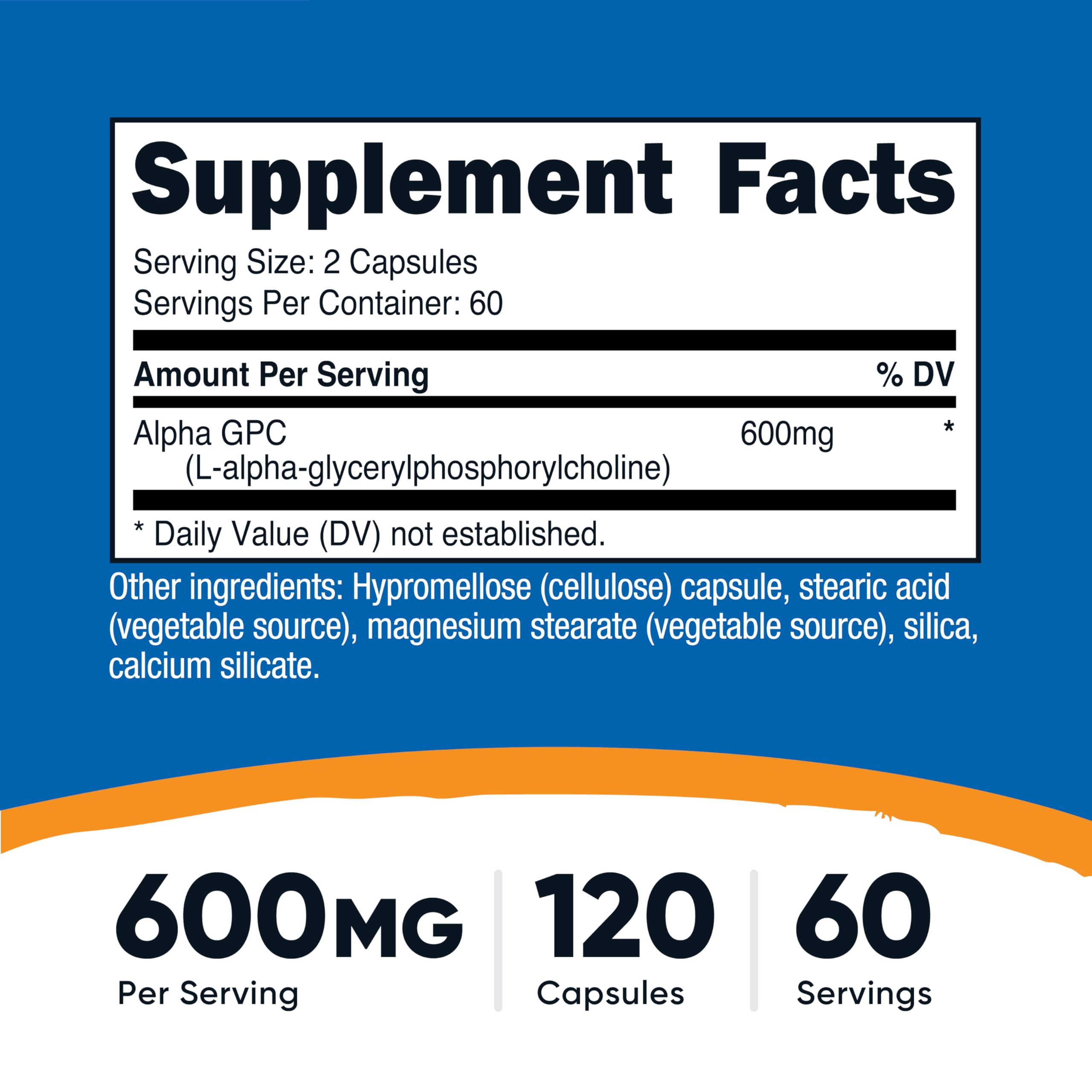 Nutricost Alpha GPC cápsulas-vegetarianas: ingesta diaria sin gluten.