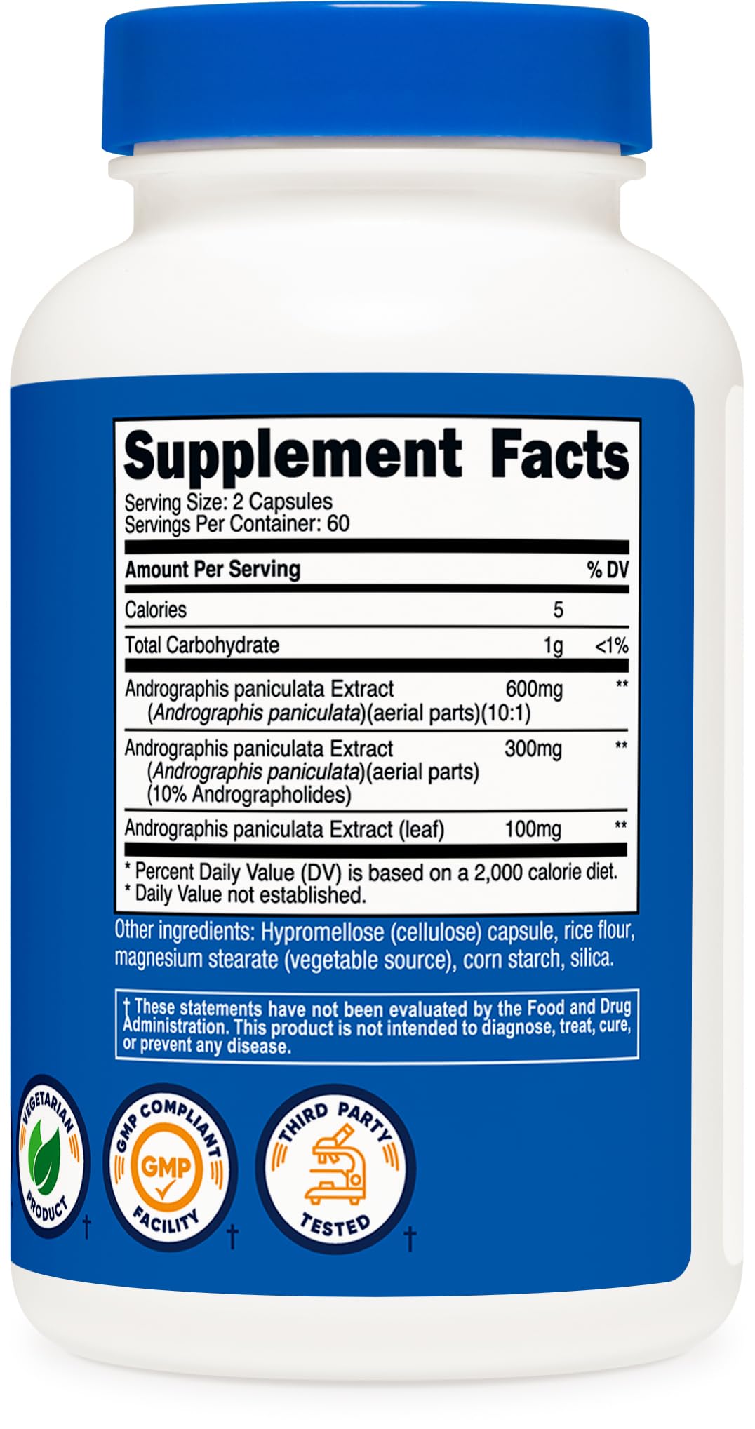 Nutricost Andrographis Extract Capsules: etiqueta de calidad y control para confianza.