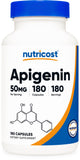 Nutricost Apigenina cápsula de 50 mg, dosis diaria cómoda para tu rutina.