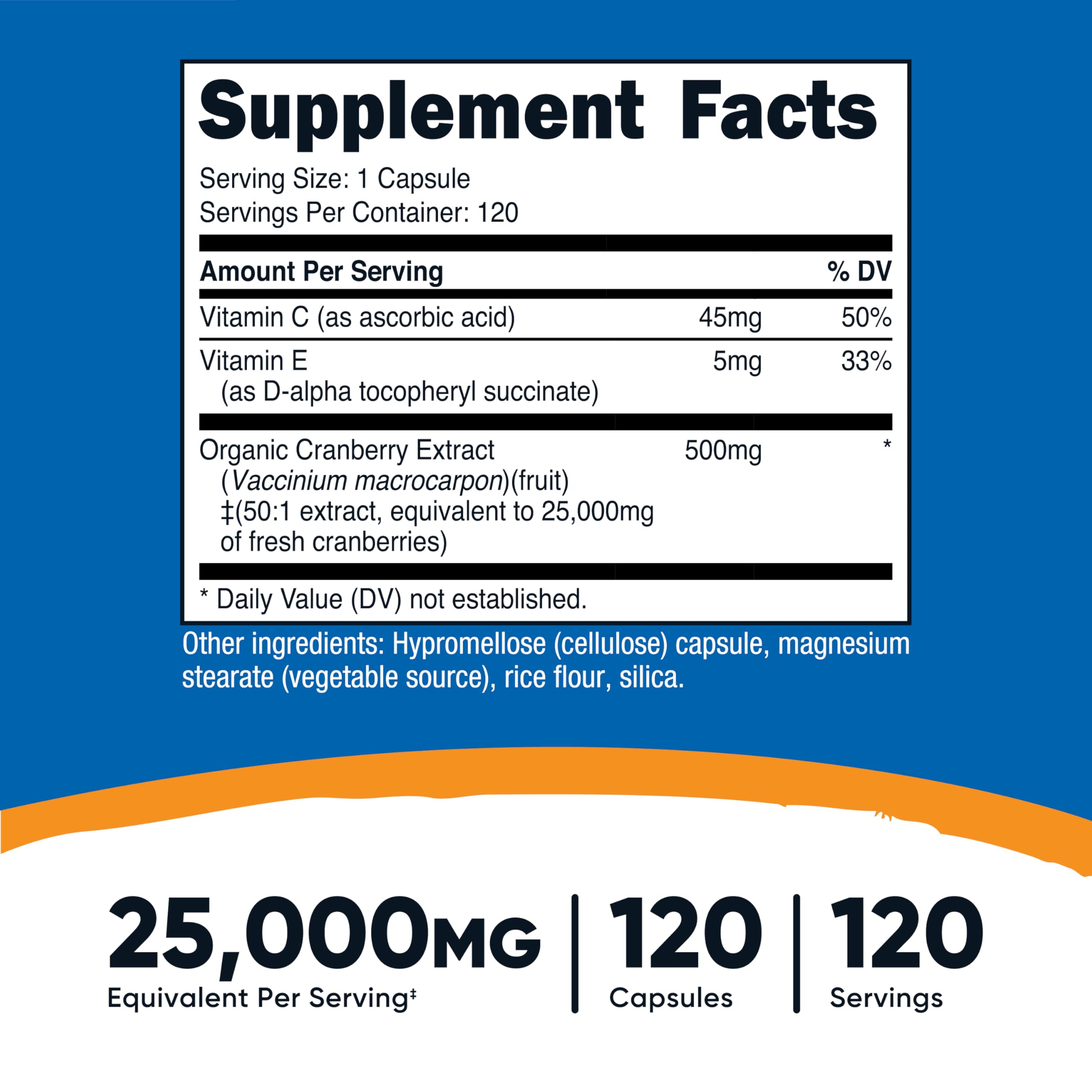 Nutricost Arándano Extracto cápsulas para dosis diaria con vitaminas C y E