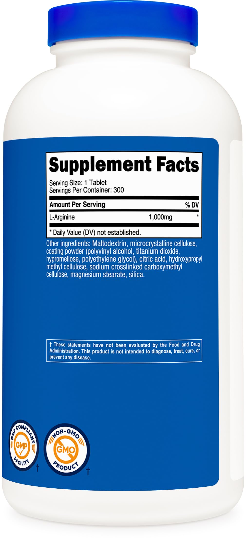 Nutricost L-Arginina 1000mg, logo de la marca en la etiqueta, transmite confianza.