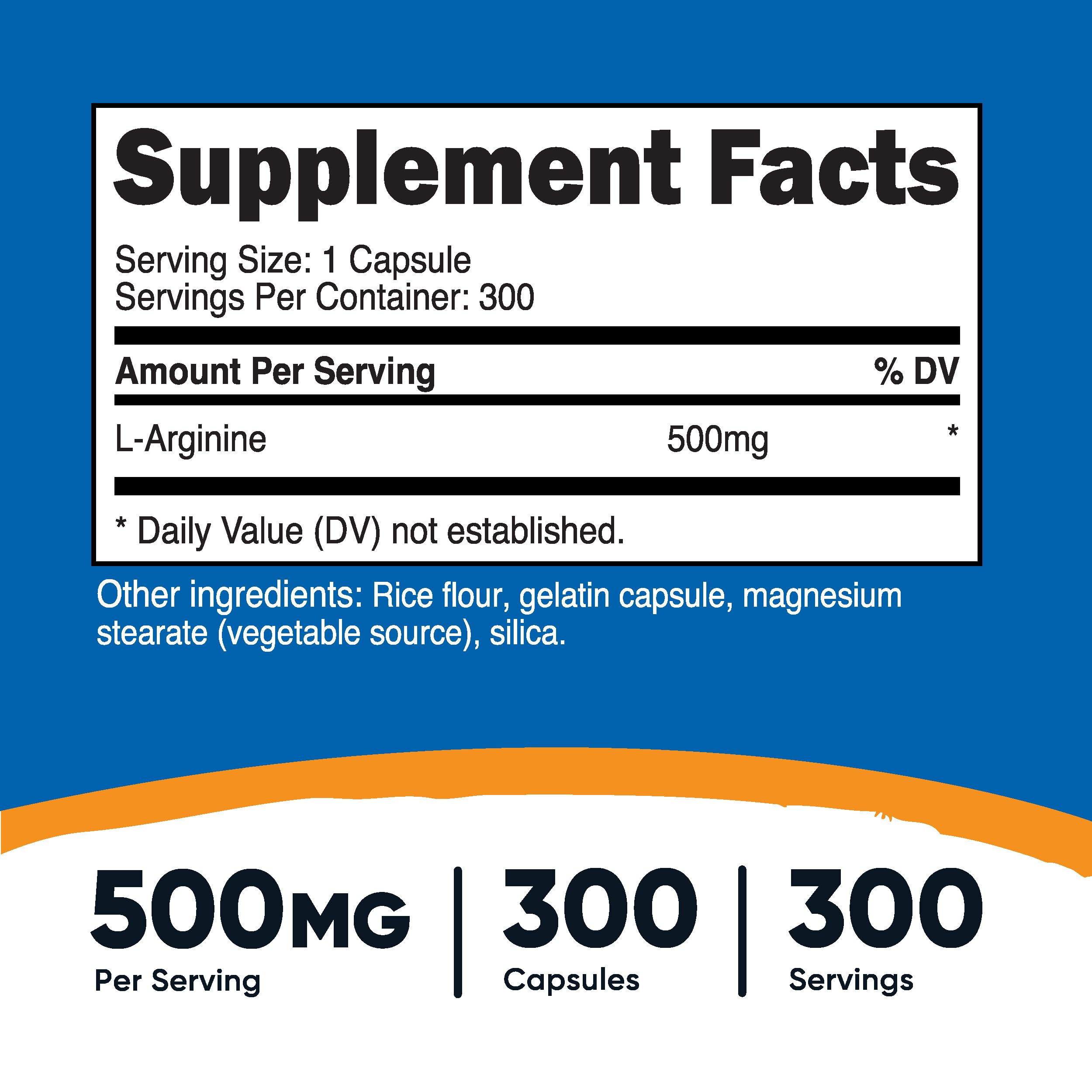Nutricost Arginina 500mg cápsulas dosis diaria clara para apoyo nutricional