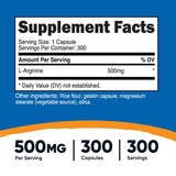 Nutricost Arginina 500mg cápsulas dosis diaria clara para apoyo nutricional