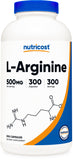 Nutricost Arginina 500mg cápsulas envase de 300 para uso diario