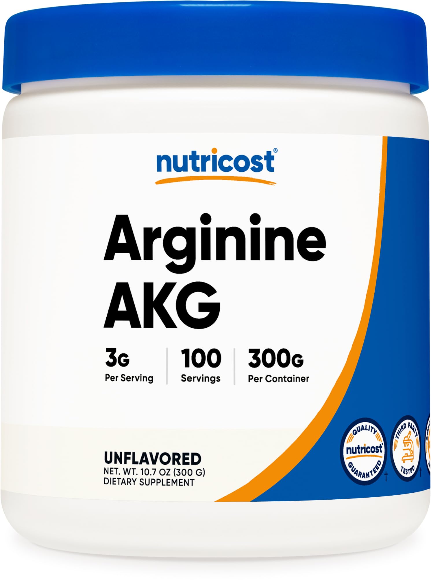 Nutricost Arginina AKG polvo en bote, conveniente para batidos de entrenamiento.