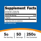 Nutricost L-Arginina bote 250 g para uso regular y conveniente.