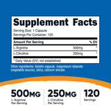 Nutricost Arginina L Citrulina Complex, etiqueta legible y clara, información de la fórmula.