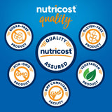 Etiqueta frontal Nutricost: información clara de porciones y beneficios