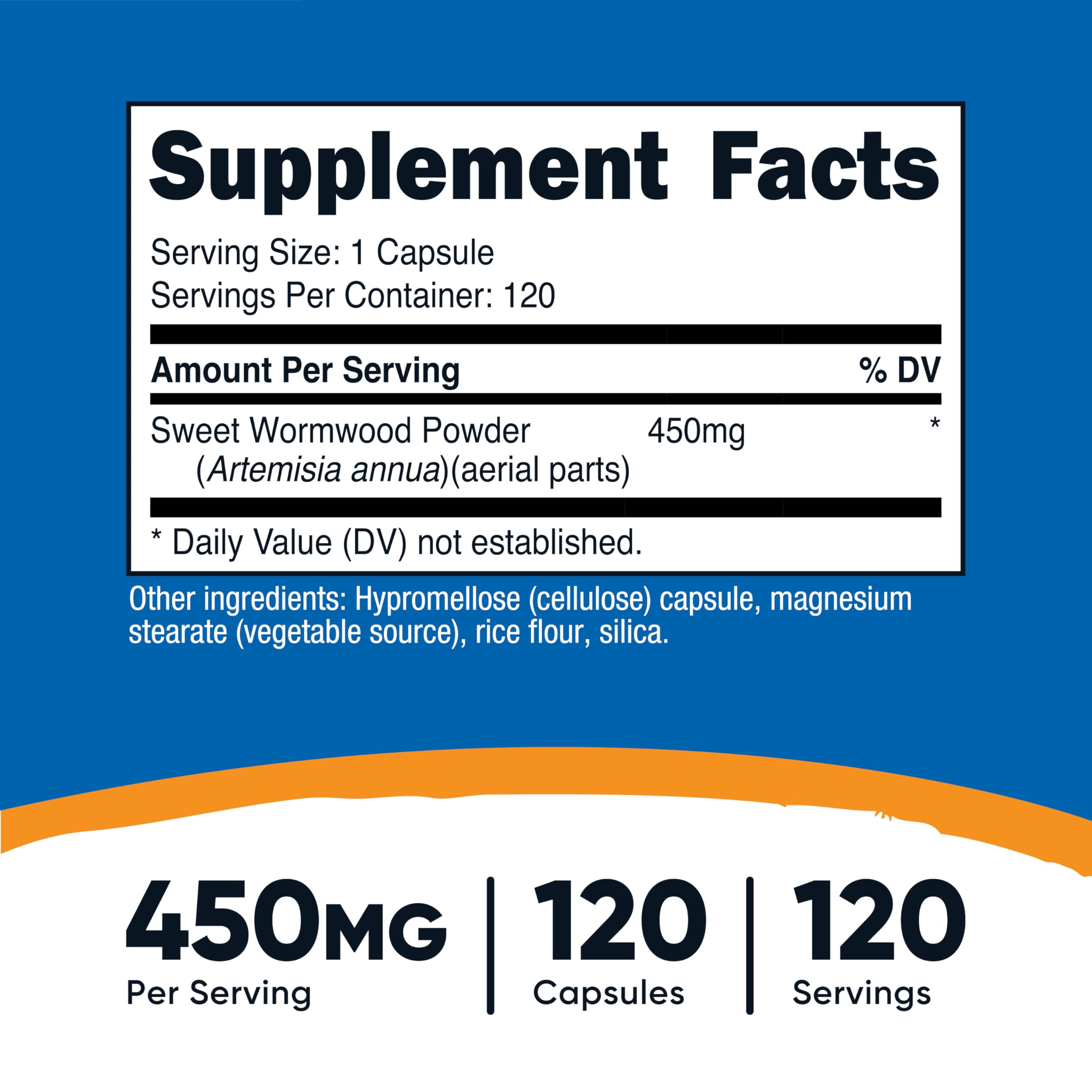 Nutricost Artemisa 450 mg, cápsulas apiladas para la rutina diaria.