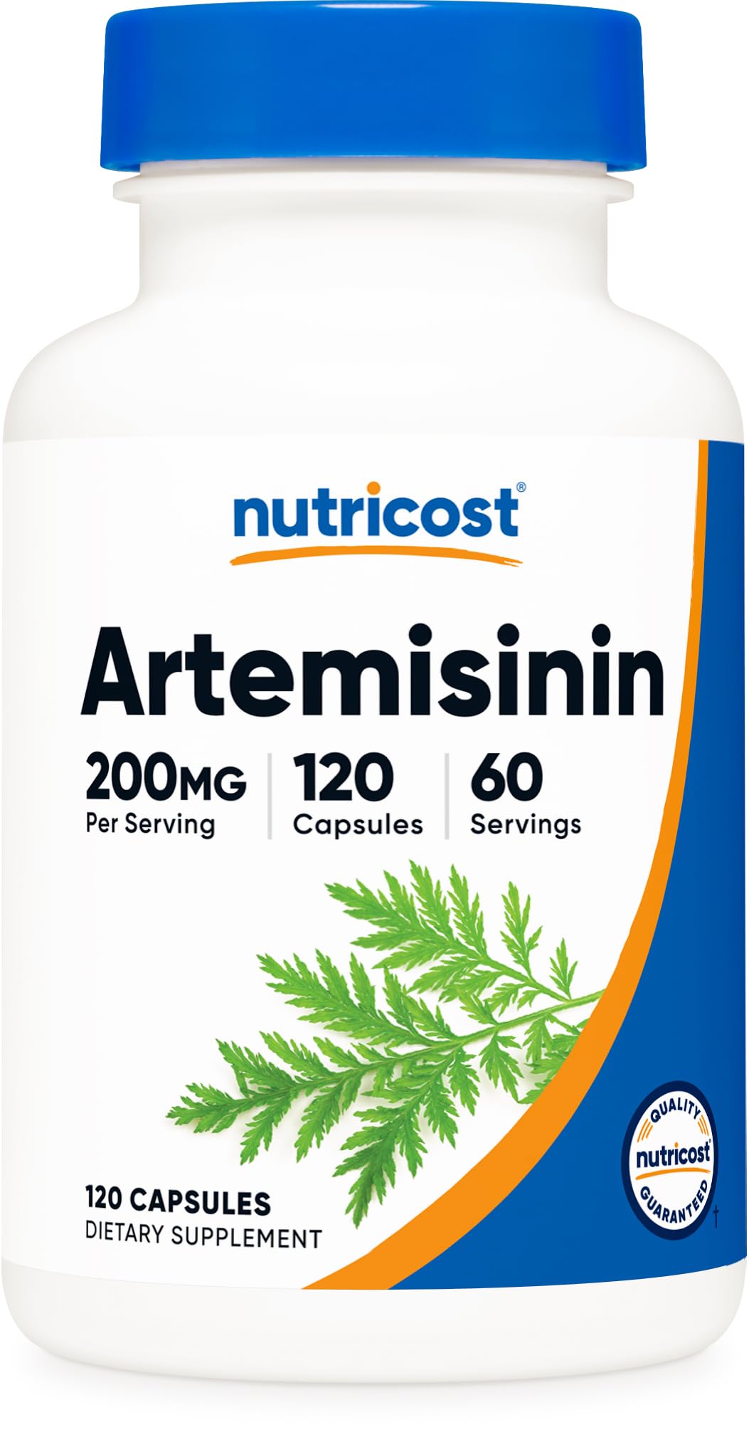 Nutricost Artemisinina 200 mg, cápsulas frente a la botella, ideal para iniciar tu rutina diaria.