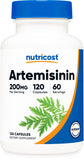 Nutricost Artemisinina 200 mg, cápsulas frente a la botella, ideal para iniciar tu rutina diaria.