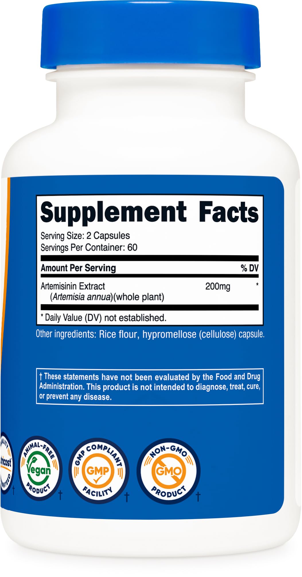 Nutricost Artemisinina 200 mg, sello de pruebas de terceros, seguridad y transparencia.