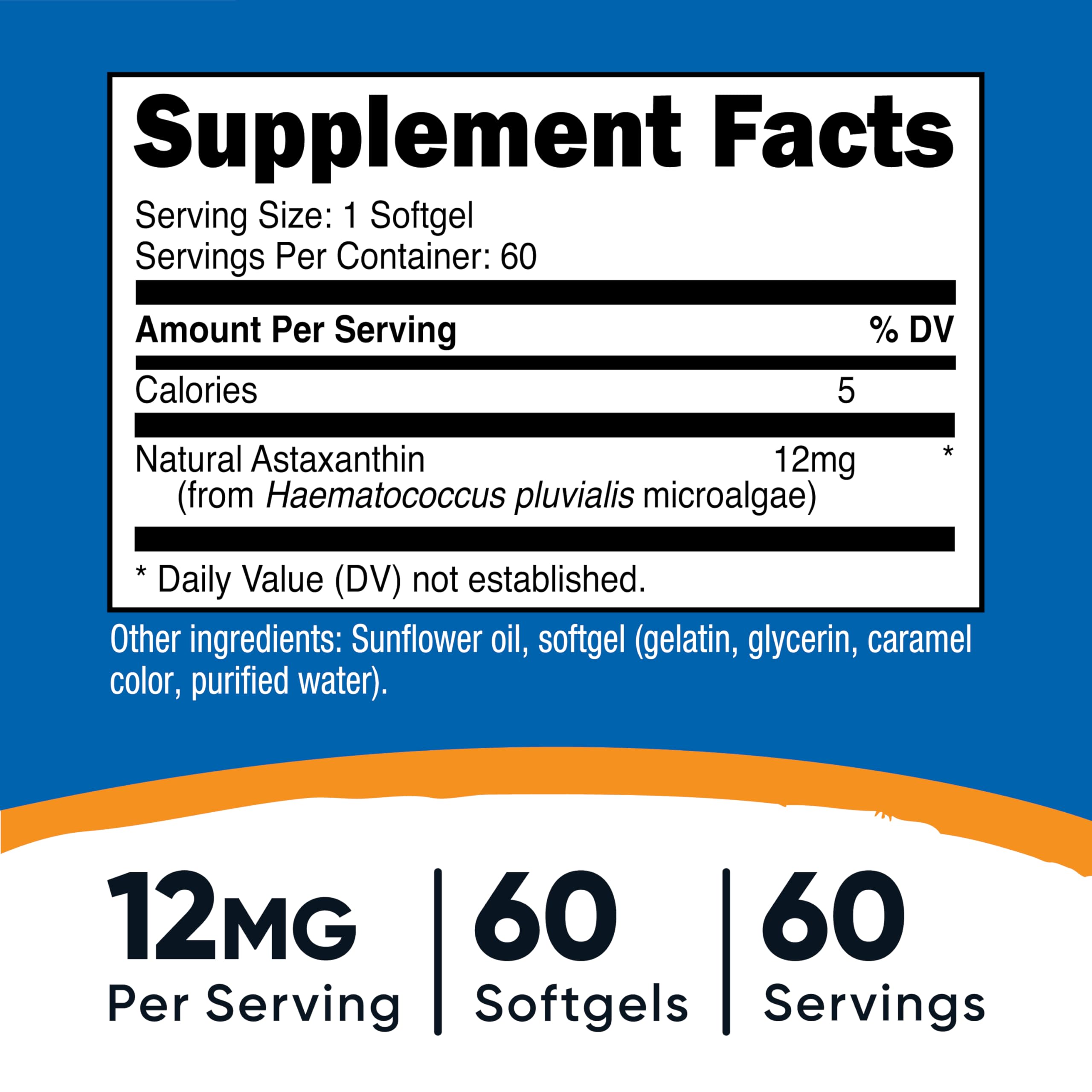 Nutricost Astaxantina 12mg – cápsulas suaves de alta pureza para antioxidante.