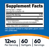 Nutricost Astaxantina 12mg – cápsulas suaves de alta pureza para antioxidante.