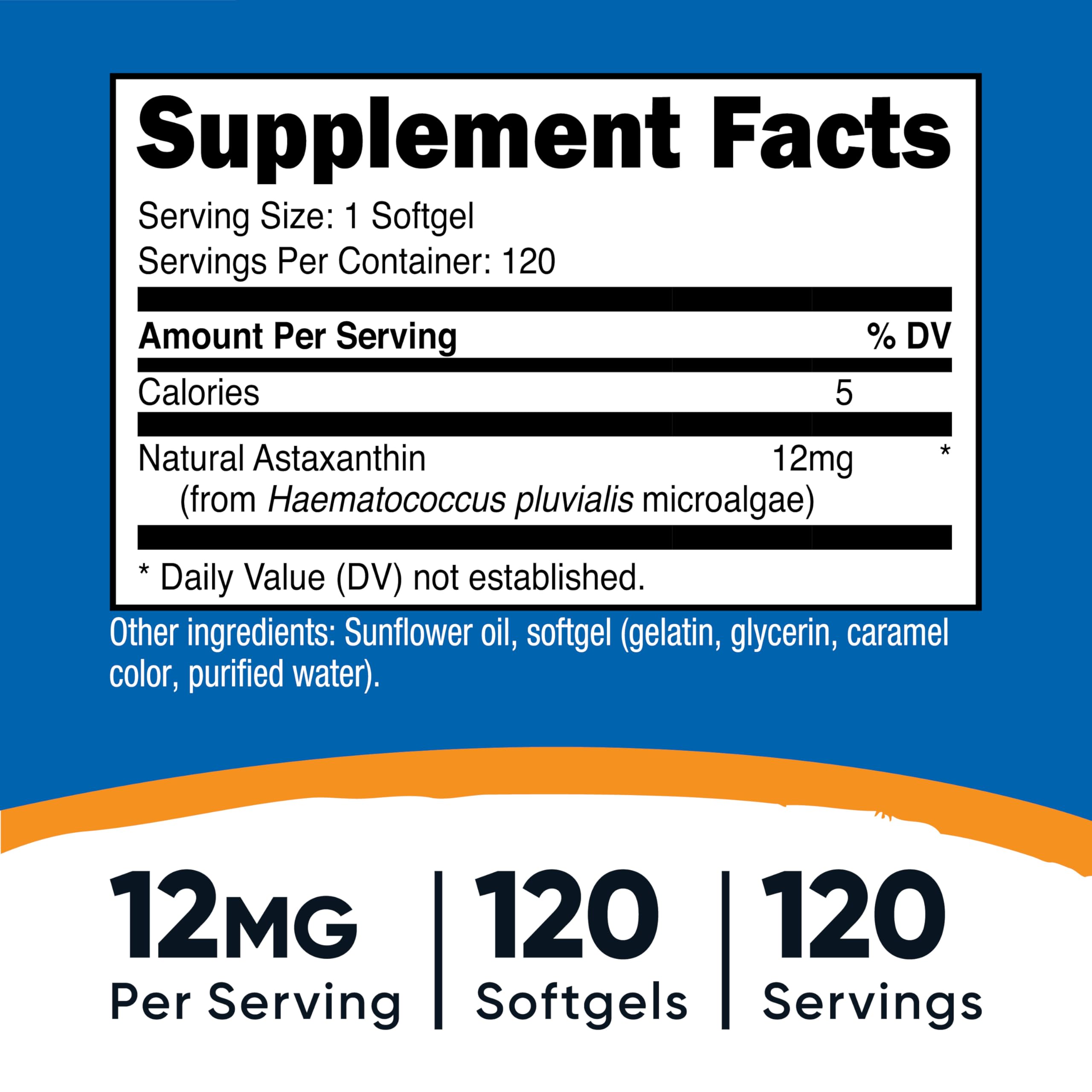 Nutricost Astaxantina 12mg cápsulas: formato suave para ingesta cómoda.