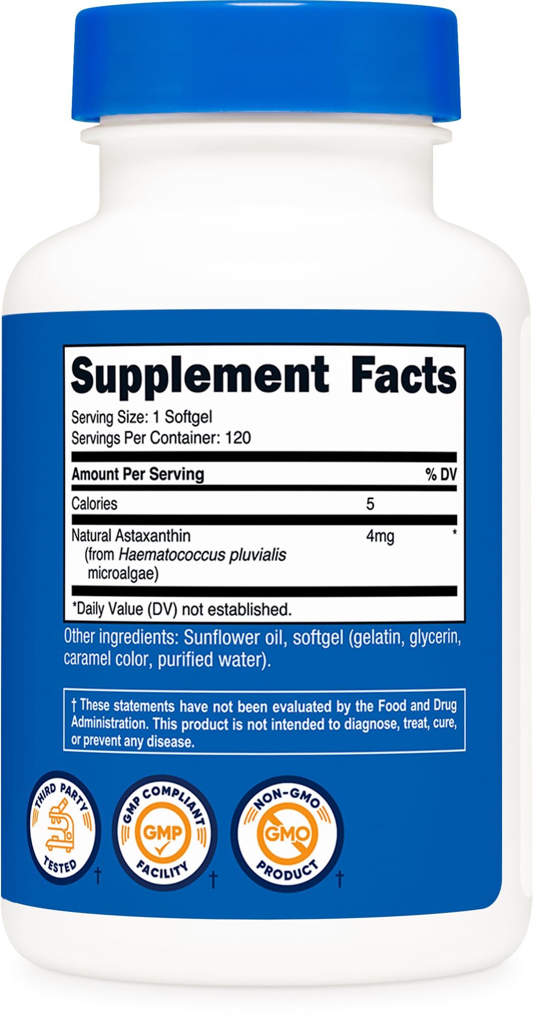 Frasco ligero Nutricost Astaxantina 4mg para rutinas diarias consistentes.