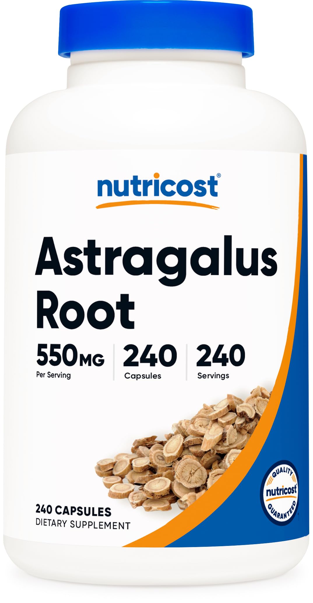 Nutricost Astragalus frasco frontal: cápsulas fáciles de tragar para la rutina diaria.