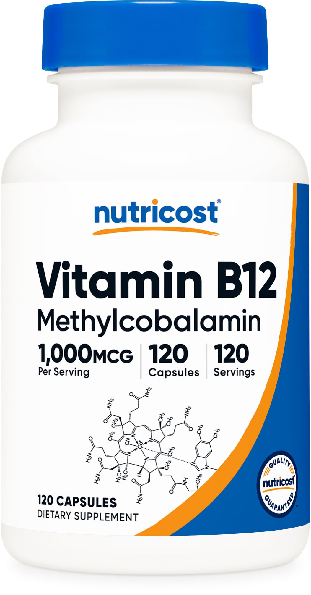 Nutricost B12 1000mcg, cápsulas en botella para uso diario vegetariano