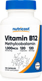 Nutricost B12 1000mcg, cápsulas en botella para uso diario vegetariano