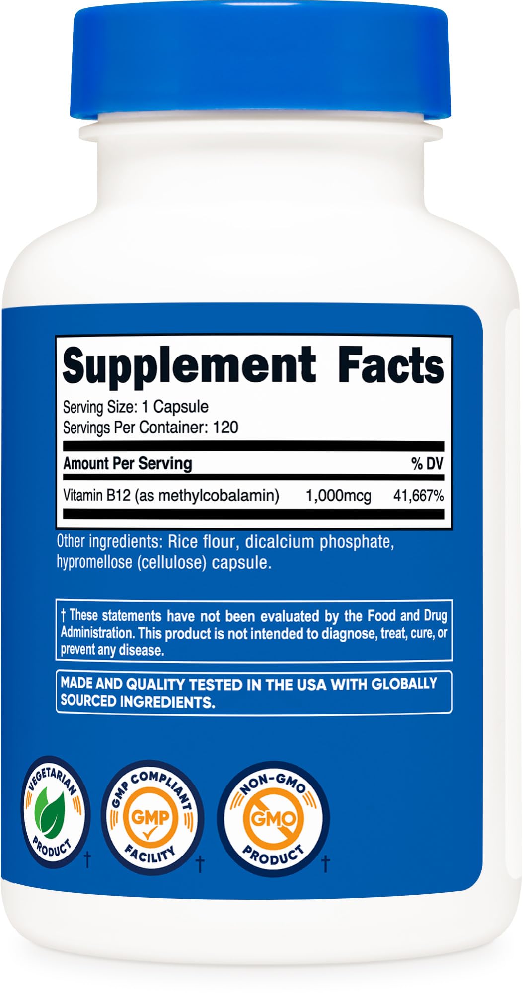 Detalle de cápsula Nutricost B12 1000mcg en primer plano
