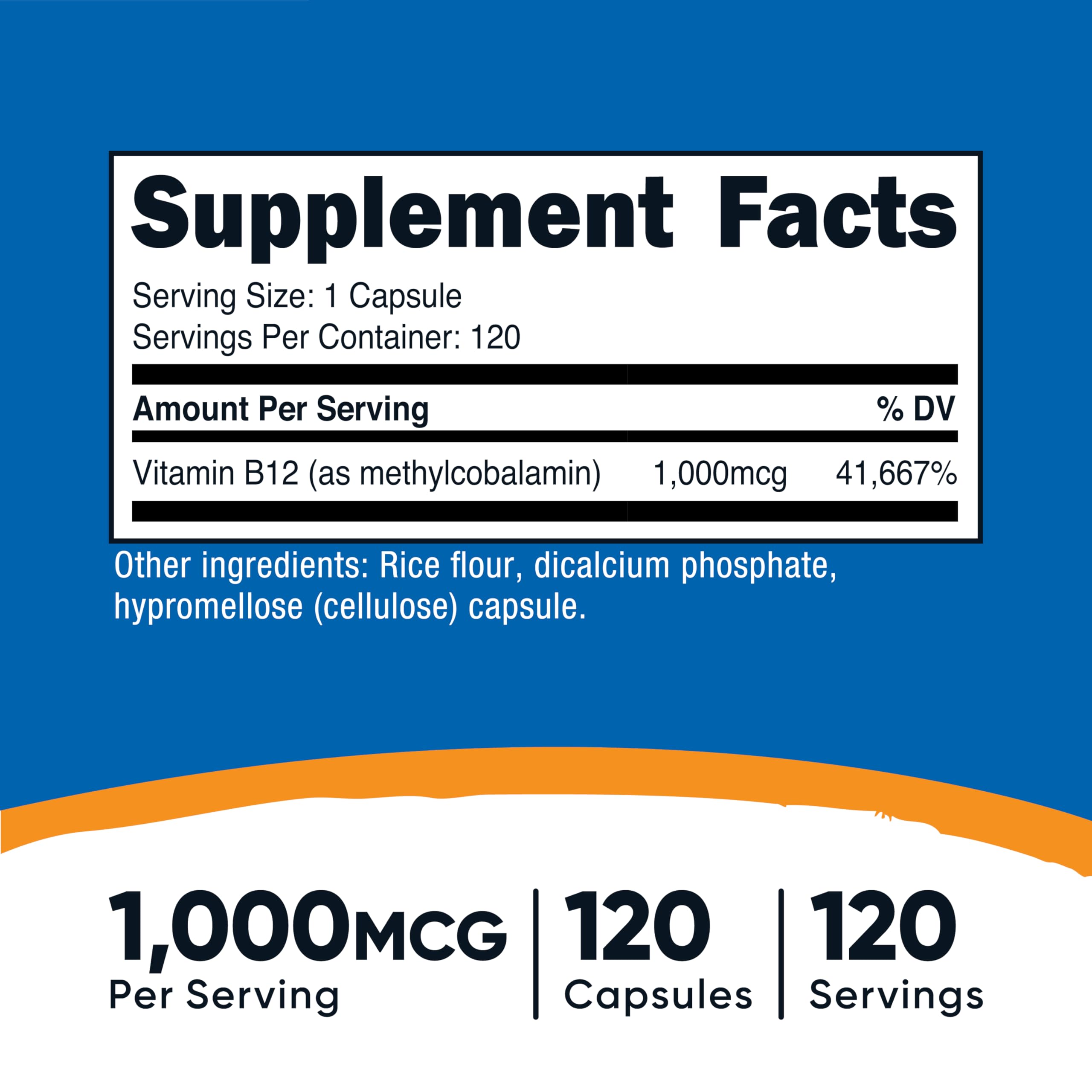 Etiqueta clara de Nutricost B12 1000mcg, fácil ver ingredientes y enfoque vegetariano