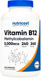 Nutricost Vitamina B12, botella frontal, alta potencia para apoyo diario de energía.