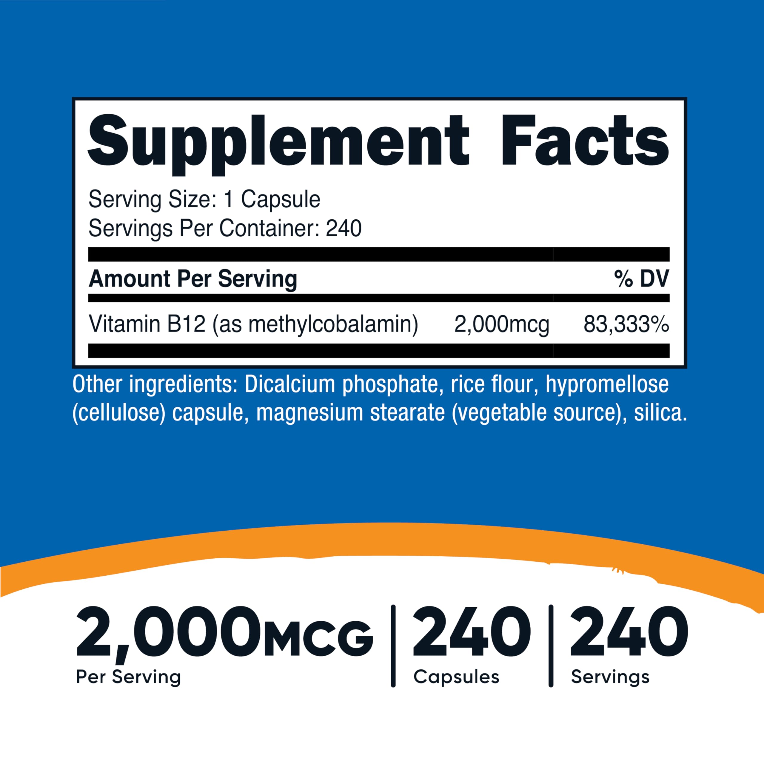Nutricost B12 cápsulas metilcobalamina, forma vegetariana de alta concentración.