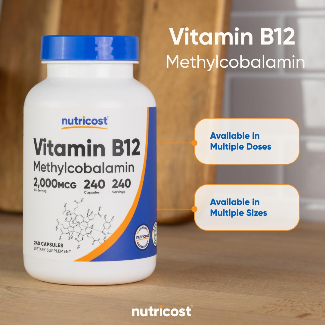Nutricost B12 cápsulas vegetarianas, aptas para dietas.