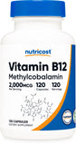 Nutricost B12 methylcobalamina, bote de cápsulas, posible ayuda al metabolismo energético
