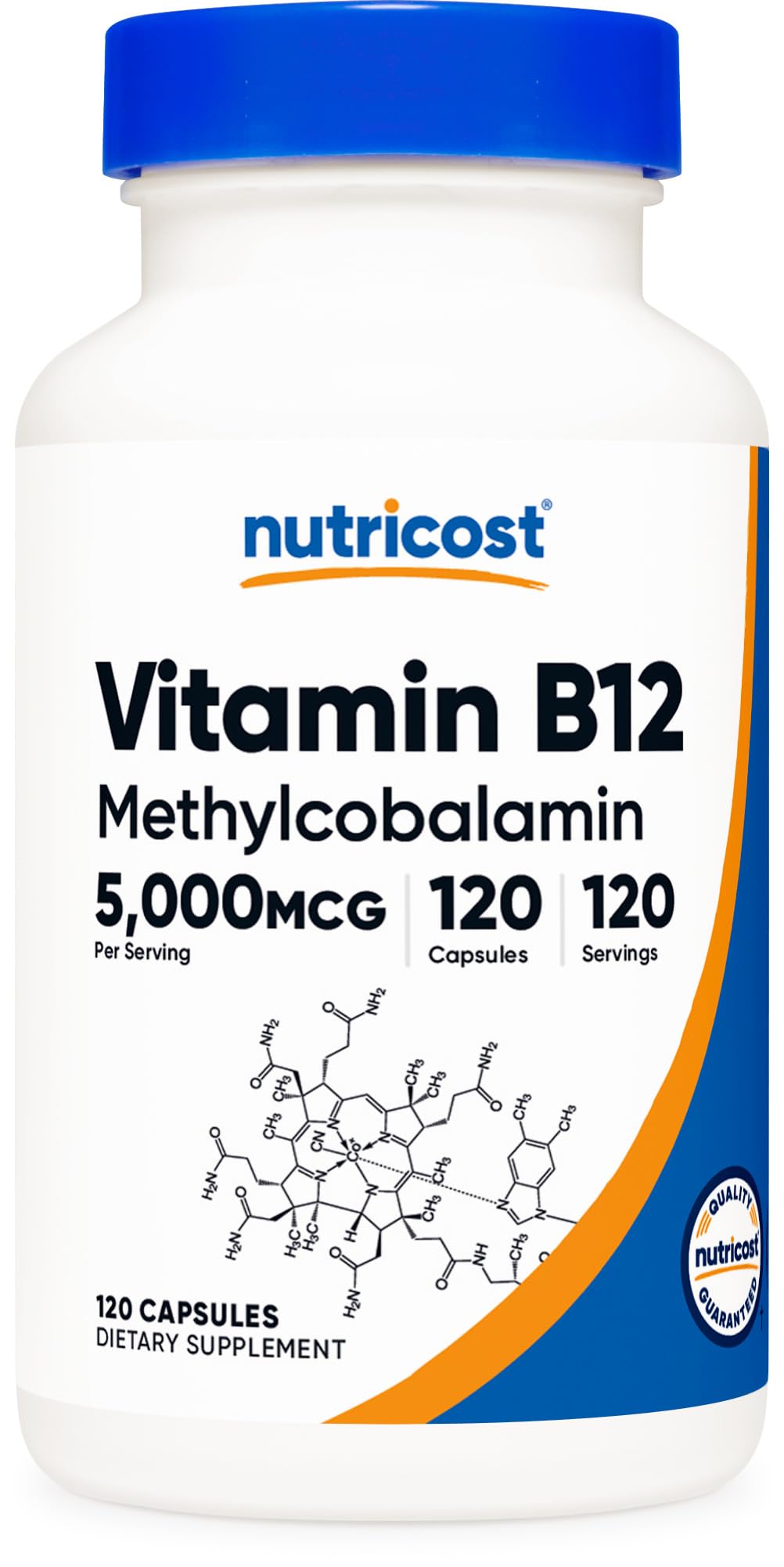 Nutricost B12 metilcobalamina, frasco de 120 cápsulas para uso diario.