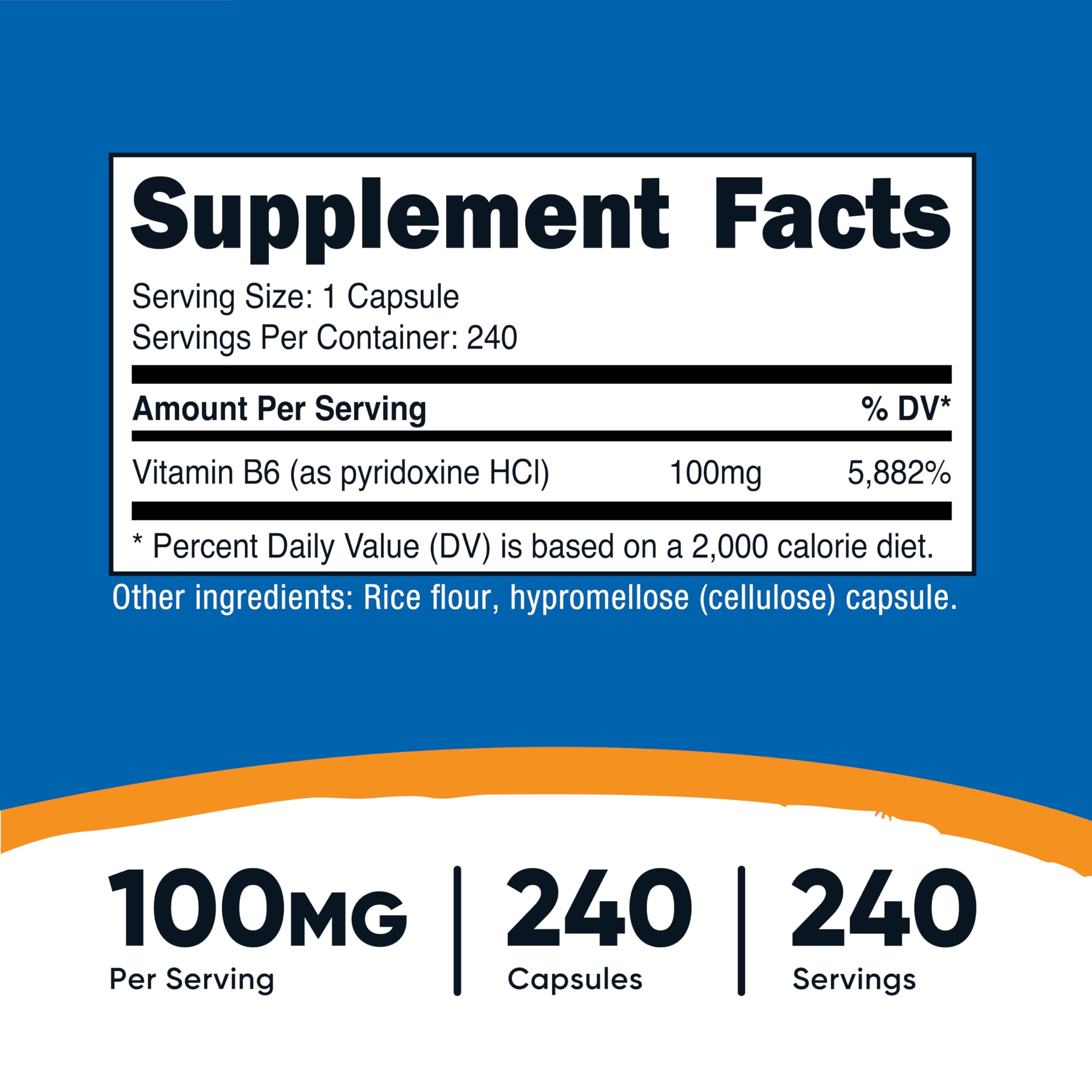 Botella Nutricost B6 con 240 cápsulas para consumo diario