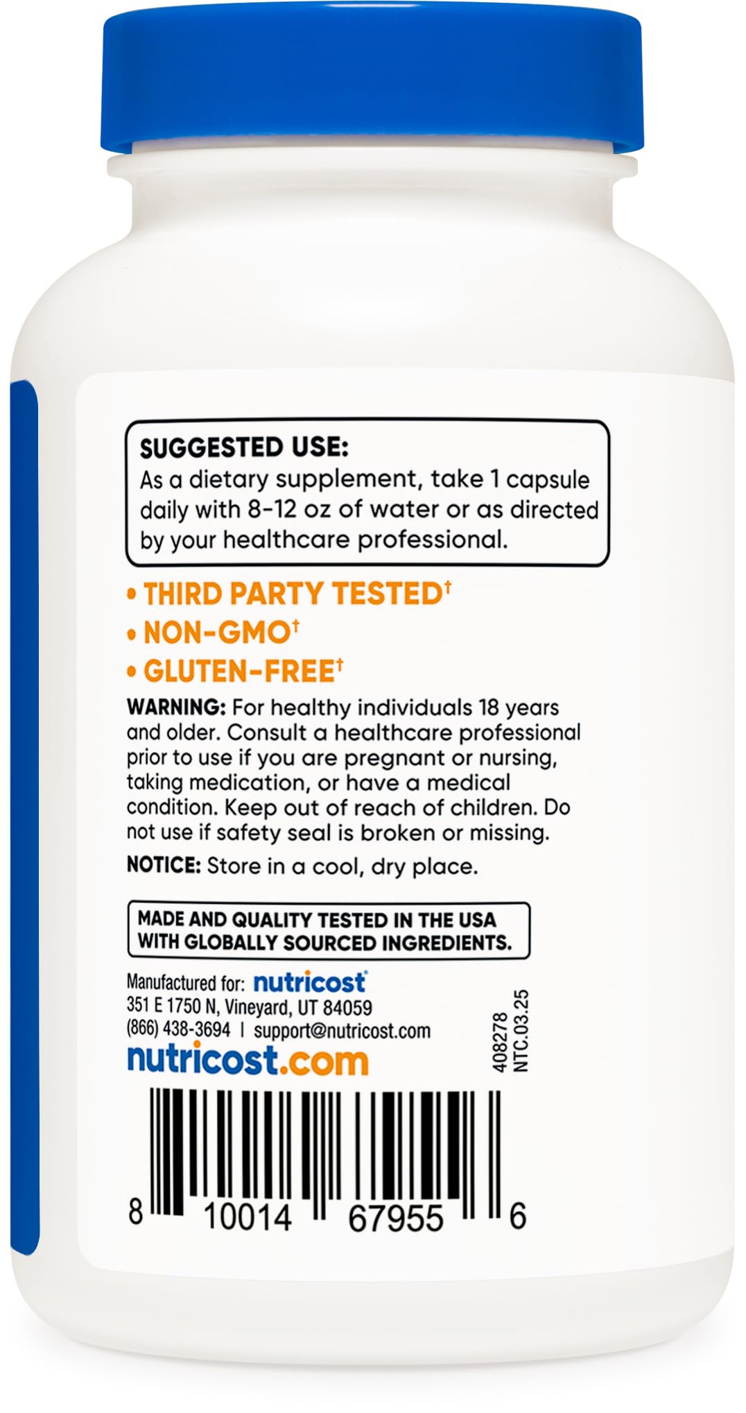 Tapa segura de Nutricost B6 protege las cápsulas